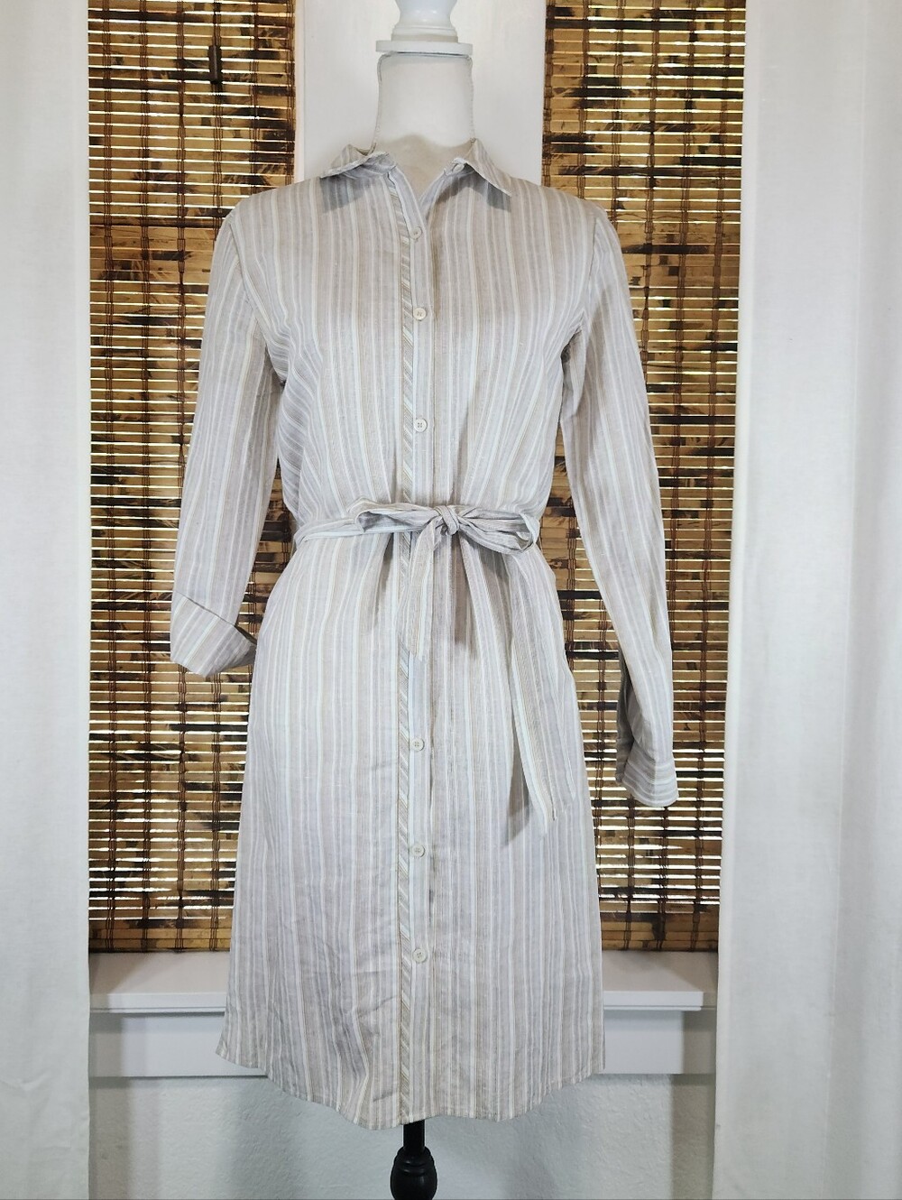 Tommy Hilfiger Striped Linen-Blend Belted Shirt Dress - Size 2